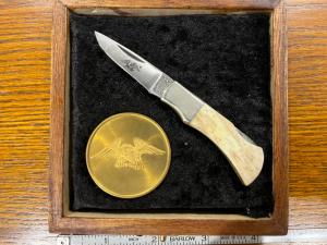 American Blade AB-11 Single-Blade Lockback Knife w/Smooth Bone Scales w/Display Case PROTOTYPE Japan