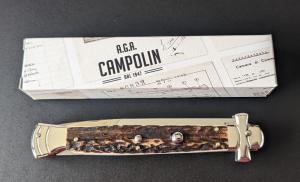  NIB 11"- 28cm Stag Horn A.G.A. Campolin Maltese lockback auto