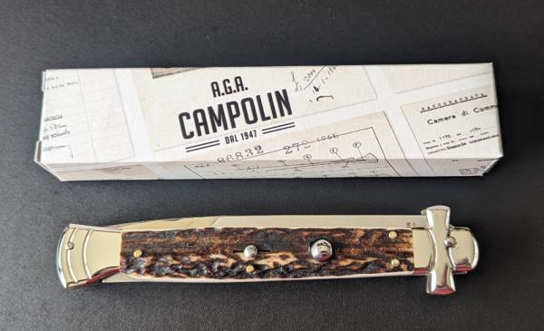 NIB 11"- 28cm Stag Horn A.G.A. Campolin Maltese lockback auto NIB 11"- 28cm Stag Horn A.G.A. Campolin Maltese lockback auto