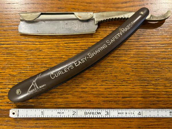 Geo Wostenholm & Son's Sheffield Curley's Easy-Shaving Safety Razor Damascus Steel  (216)