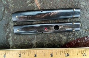 Item #023 Salvaged Dark Horn Red Dot Handles for 11 Inch Frank Beltram Swinguard