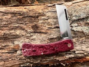 KROO CUSTOM DYED BURGANDY CHUNKY FRANK SLIP-JOINT KNIFE WITH SHEATH