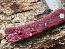 KROO CUSTOM DYED BURGANDY CHUNKY FRANK SLIP-JOINT KNIFE WITH SHEATH KROO CUSTOM DYED BURGANDY CHUNKY FRANK SLIP-JOINT KNIFE WITH SHEATH