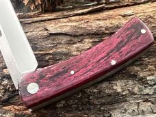 KROO CUSTOM DYED BURGANDY CHUNKY FRANK SLIP-JOINT KNIFE WITH SHEATH KROO CUSTOM DYED BURGANDY CHUNKY FRANK SLIP-JOINT KNIFE WITH SHEATH