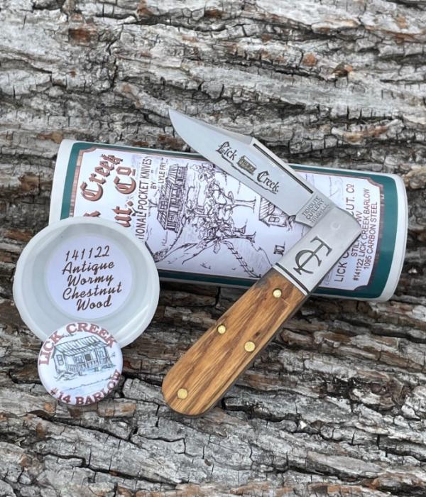 GEC ** 14 ANTIQUE WORMY CHESTNUT WOOD - SFO LICK CREEK BARLOW 141122 KNIFE GEC ** 14 ANTIQUE WORMY CHESTNUT WOOD - SFO LICK CREEK BARLOW 141122 KNIFE