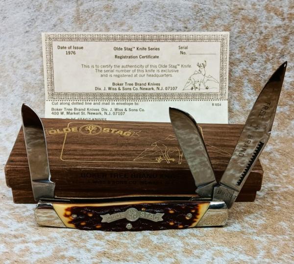 Boker USA Tree Brand Olde Stag 1976 3-Blade Pocket Knife #70485 NOS Boker USA Tree Brand Olde Stag 1976 3-Blade Pocket Knife #70485 NOS