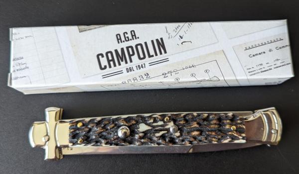 NIB 11"- 28cm Stag Horn A.G.A. Campolin Maltese lockback auto NIB 11"- 28cm Stag Horn A.G.A. Campolin Maltese lockback auto
