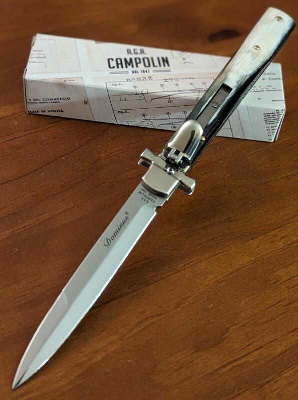 NIB AGA CAMPOLIN BRAZILIAN HORN DOMINUS 23CM-9"-23cm BAYONET LEVER ACTION AUTOMATIC STILETTO 