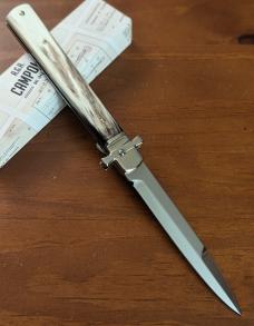 NIB AGA CAMPOLIN BRAZILIAN HORN DOMINUS 23CM-9"-23cm BAYONET LEVER ACTION AUTOMATIC STILETTO 