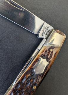 SUPER RARE RUSSELL 2 BLADE BULLET/TOBACCO LEAF PATTERN 2 BLADE JACKKNIFE IN CRACK FREE JIGBONE SUPER RARE RUSSELL 2 BLADE BULLET/TOBACCO LEAF PATTERN 2 BLADE JACKKNIFE IN CRACK FREE JIGBONE