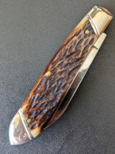 SUPER RARE RUSSELL 2 BLADE BULLET/TOBACCO LEAF PATTERN 2 BLADE JACKKNIFE IN CRACK FREE JIGBONE SUPER RARE RUSSELL 2 BLADE BULLET/TOBACCO LEAF PATTERN 2 BLADE JACKKNIFE IN CRACK FREE JIGBONE
