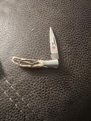 ALMAR Fat & Gnarly Stag 2" Long Lockback With Leather Sheath FM CO JAPAN 