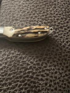 ALMAR Fat & Gnarly Stag 2" Long Lockback With Leather Sheath FM CO JAPAN ALMAR Fat & Gnarly Stag 2" Long Lockback With Leather Sheath FM CO JAPAN