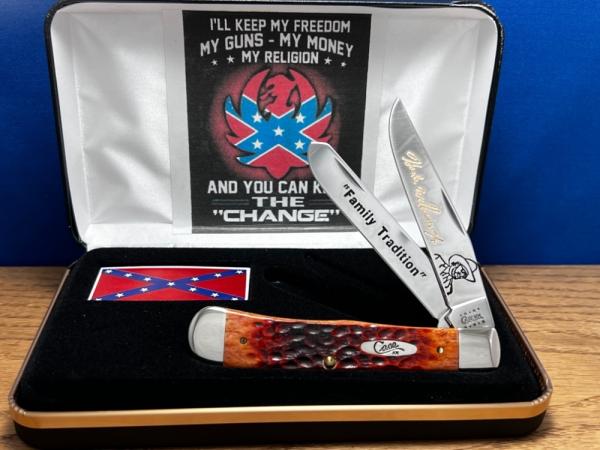 Case XX 2000 Hank Jr.#002 Gorgeous Chestnut Bone Trapper1/50 Deep Gold/Black Etch In Hank Box MINT Case XX 2000 Hank Jr.#002 Gorgeous Chestnut Bone Trapper1/50 Deep Gold/Black Etch In Hank Box MINT