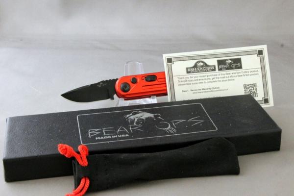 BEAR OPS Bold Action Auto, Red Handles, Knife Fires Hard and Locks Up Tight, Box, Pouch and Papers
