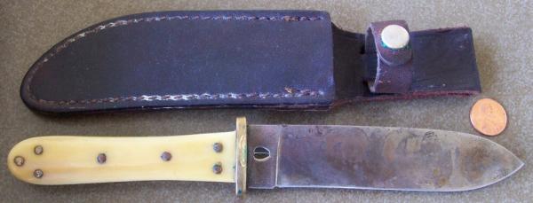 vintage Custom Hunting Knife w/ ELK Hoof Print Maker's Mark & leather Sheath vintage Custom Hunting Knife w/ ELK Hoof Print Maker's Mark & leather Sheath