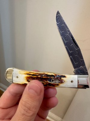 Case XX Rare Single Damascus Blade Red Stag Trapper. Only 250 made.  Mint condition!