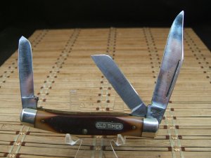 SCHRADE OLD TIMER 8OT SR. STOCKMAN VINTAGE 1970'S OLDER HIGH CARBON STEEL BLADE USED POCKET KNIFE