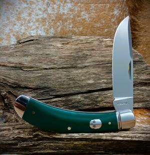 NIB  RoseCraft Blades Obed Creek Bow Trapper RCT015 D2 Drop Point Blade Blue Green Micarta