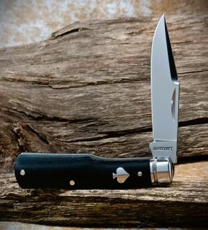 NIB  RoseCraft Blades Savage Creek Gunstock RCT014 D2 Clip Blade Black Micarta With Spade Shield
