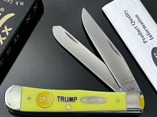 New Case XX USA TRUMP With 2025 Gold Dipped Inlaid Medallion Yellow Trapper Stainless 4-1/8” New Case XX USA TRUMP With 2025 Gold Dipped Inlaid Medallion Yellow Trapper Stainless 4-1/8”