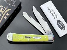 New Case XX USA TRUMP With 2025 Gold Dipped Inlaid Medallion Yellow Trapper Stainless 4-1/8” New Case XX USA TRUMP With 2025 Gold Dipped Inlaid Medallion Yellow Trapper Stainless 4-1/8”