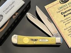 New Case XX USA TRUMP With 2025 Gold Dipped Inlaid Medallion Yellow Trapper Stainless 4-1/8” New Case XX USA TRUMP With 2025 Gold Dipped Inlaid Medallion Yellow Trapper Stainless 4-1/8”