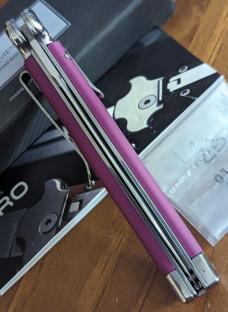 AGA Campolin "Zero" Dagger Leverlock Automatic Knife Viola Alum., 3.75 polished Dagger Blade 