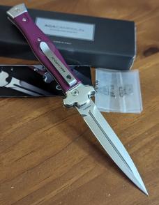 AGA Campolin "Zero" Dagger Leverlock Automatic Knife Viola Alum., 3.75 polished Dagger Blade 