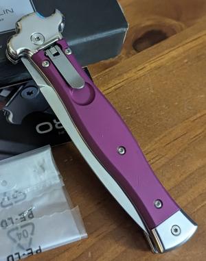 AGA Campolin "Zero" Dagger Leverlock Automatic Knife Viola Alum., 3.75 polished Dagger Blade 