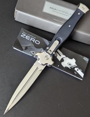 AGA Campolin Zero Dagger Leverlock Automatic Knife Black Coated Alum., 3.75 polished Dagger Blade 