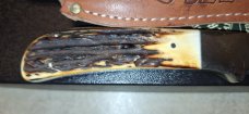 (SOLD)Queen Cutlery Co. # 4180 Drop Point Hunter-D2 Blade-Stag Handles-Leather Sheath with box (SOLD)Queen Cutlery Co. # 4180 Drop Point Hunter-D2 Blade-Stag Handles-Leather Sheath with box