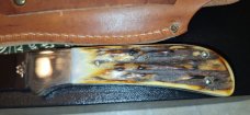 (SOLD)Queen Cutlery Co. # 4180 Drop Point Hunter-D2 Blade-Stag Handles-Leather Sheath with box (SOLD)Queen Cutlery Co. # 4180 Drop Point Hunter-D2 Blade-Stag Handles-Leather Sheath with box