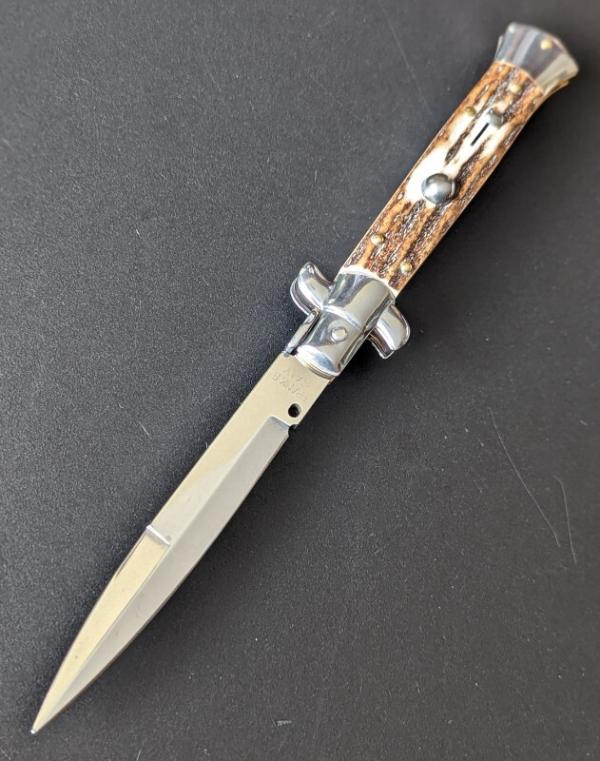 FRANK BELTRAME 23CM 9" BOYONET STILETTO AUTO IN NICE STAG HORN...NEW FRANK BELTRAME 23CM 9" BOYONET STILETTO AUTO IN NICE STAG HORN...NEW