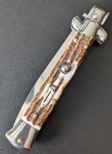 FRANK BELTRAME 23CM 9" BOYONET STILETTO AUTO IN NICE STAG HORN...NEW FRANK BELTRAME 23CM 9" BOYONET STILETTO AUTO IN NICE STAG HORN...NEW