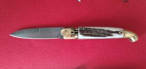 AB Armando Beltrame 1990's Birds beak lever lock w/ damascus & stag, Rare knife!