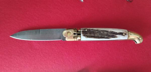 AB Armando Beltrame 1990's Birds beak lever lock w/ damascus & stag, Rare knife! AB Armando Beltrame 1990's Birds beak lever lock w/ damascus & stag, Rare knife!