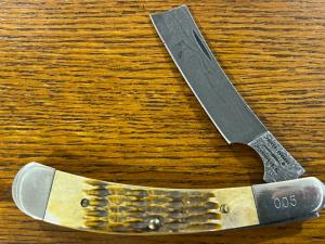 Parker-Edwards 1501D Ltd Ed Sowbellly Trapper w/Damascus Razor Blade & Jigged Green Bone Scales USA