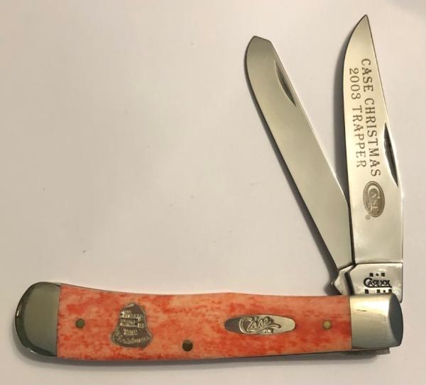 New in box 2003 Case Red Appaloosa bone trapper with Xmas Bell