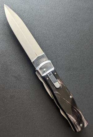 NEW Mikov Buffalo Horn Camper Picnic Predator Lever Lock Automatic Knife  (3.7" Polished Dagger))