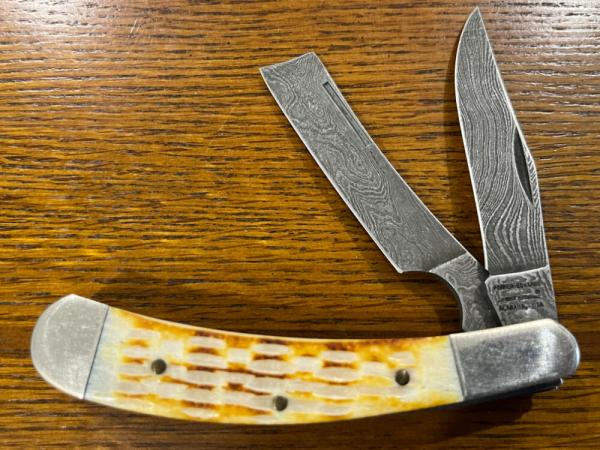 Parker-Edwards 1500D Ltd Ed Sowbellly Trapper w/Damascus Razor & Clip Blades & Pickbone Scales USA Parker-Edwards 1500D Ltd Ed Sowbellly Trapper w/Damascus Razor & Clip Blades & Pickbone Scales USA