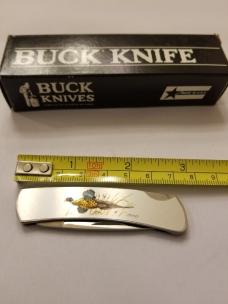 BUCK KNIFE - LOCKBACK #525 - STAINLESS STEEL HANDLES - 2 3/4" closed - USA - NOS