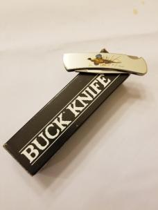 BUCK KNIFE - LOCKBACK #525 - STAINLESS STEEL HANDLES - 2 3/4" closed - USA - NOS