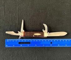 Case XX USA 2 Dot 640045 R Camp Scout Jack Knife with Red Brown Jigged Scales and Pumpkin Box Case XX USA 2 Dot 640045 R Camp Scout Jack Knife with Red Brown Jigged Scales and Pumpkin Box