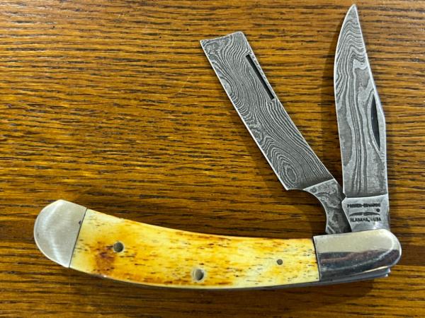 Parker-Edwards 1500D Ltd Ed Sowbellly Trapper w/Damascus Razor & Clip Blades & Honeybone Scales USA 