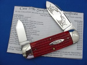 Case XX Classic Sunfish/Toenail  Genuine Red Corn Cob Bone Knife With Dueling Elephant Etch