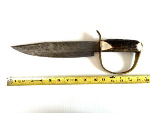 Custom Bowie Knife w/Damascus Blade w/Stag Handle & Brass Cutlass Style Guard