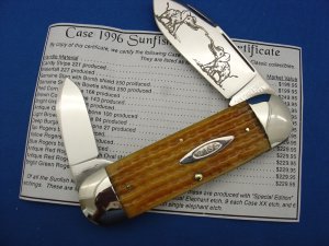 Case XX Classic Sunfish/Toenail  Genuine Brown Corn Cob Knife With Dualing Elephants