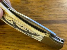 Parker Cut. Co. Mustang Lockback Folding Knife w/Scrimshaw Porpoise Scales Japan Parker Cut. Co. Mustang Lockback Folding Knife w/Scrimshaw Porpoise Scales Japan