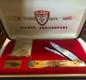 New in display 1994 Case Stag D-Day Trapper and Lighter